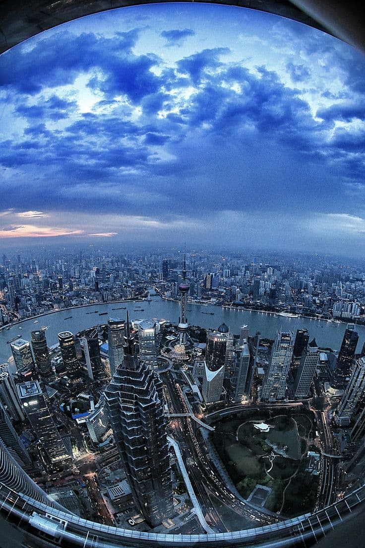 Shanghai skyline showing weather patterns